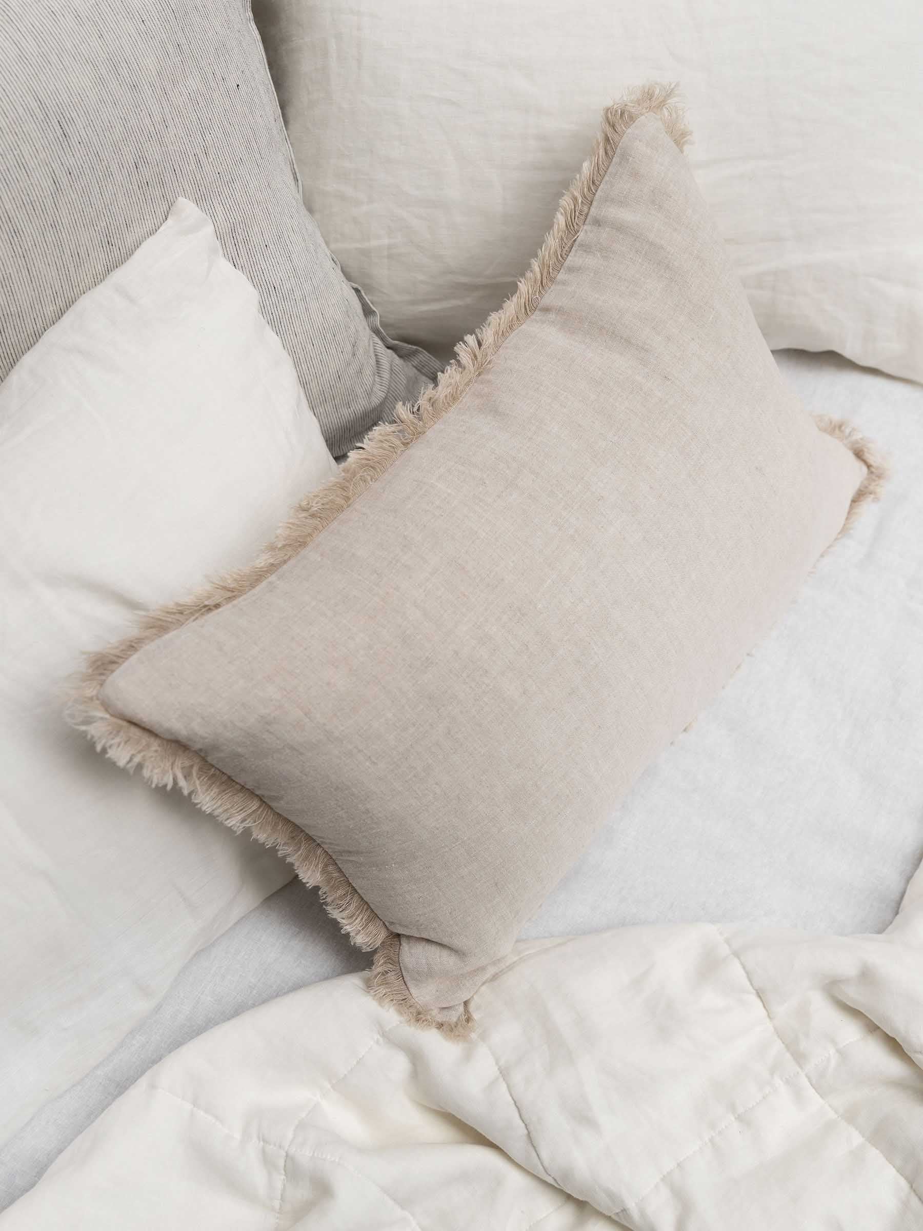 Milo Fringed Linen Cushion Natural