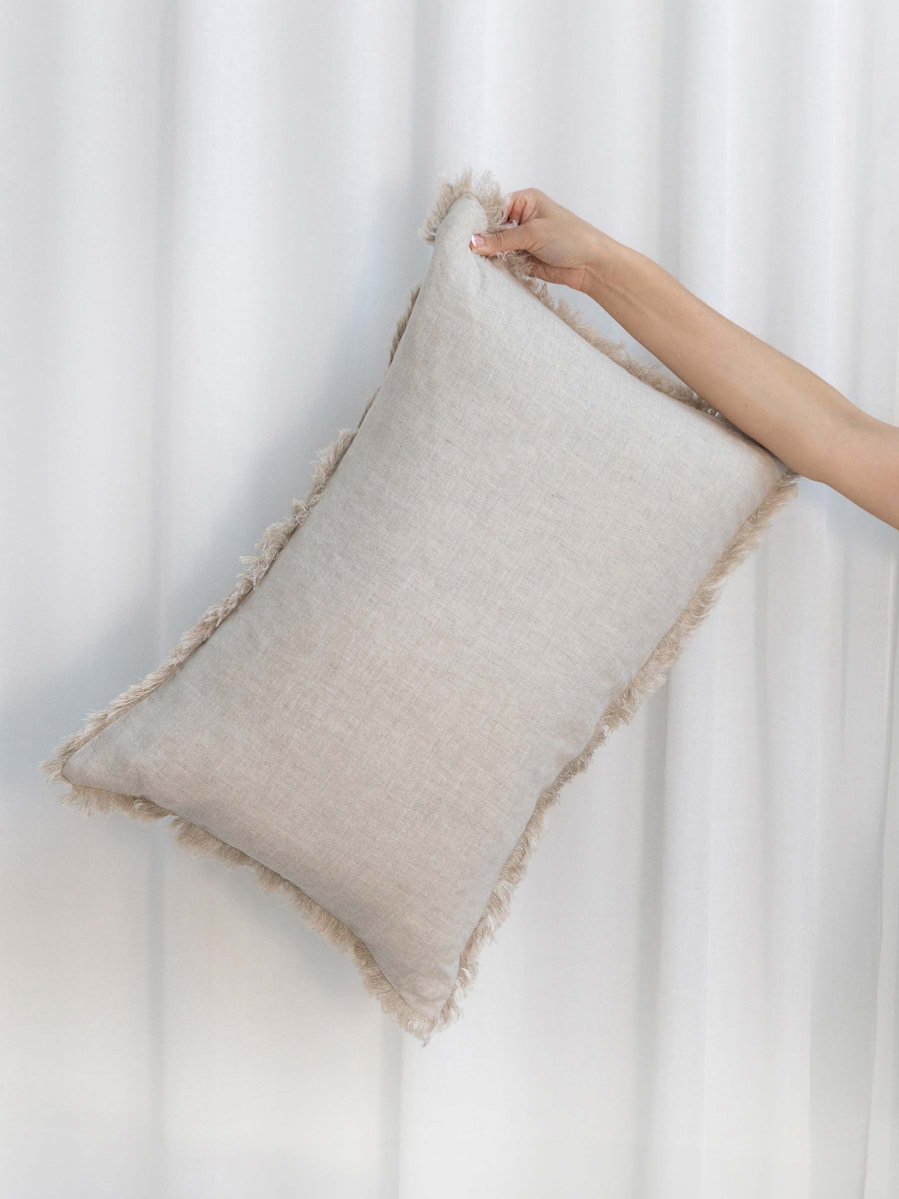 Milo Fringed Linen Cushion Natural