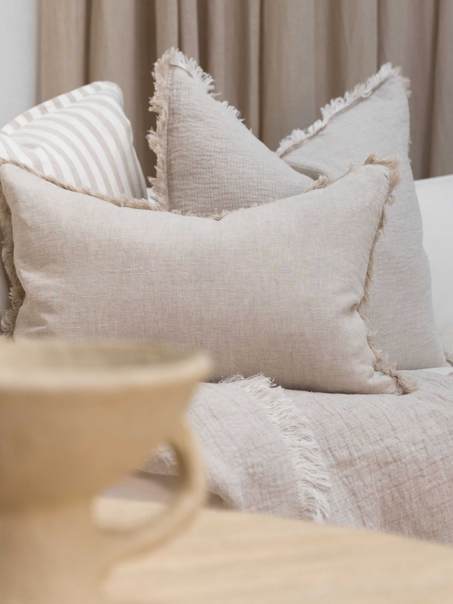 Milo Fringed Linen Cushion Natural