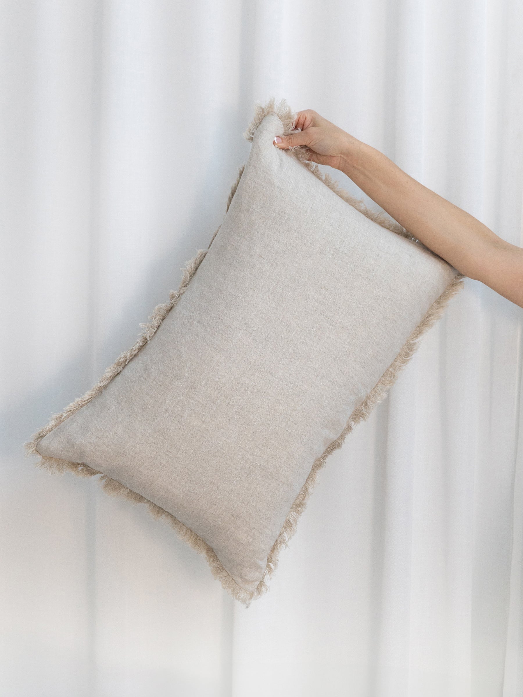 Milo Fringed Linen Cushion Natural
