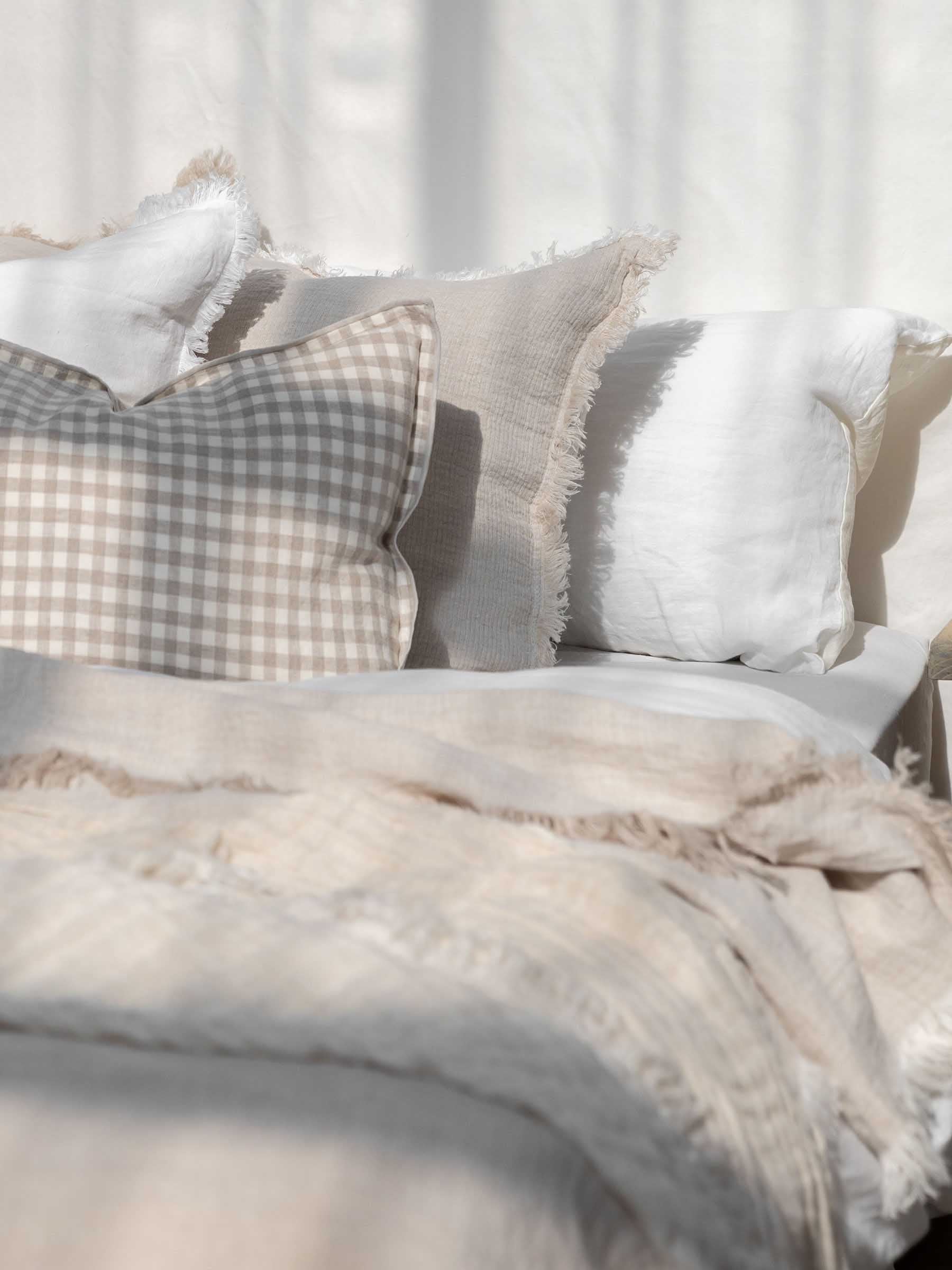 Milo Fringed Linen Cushion White