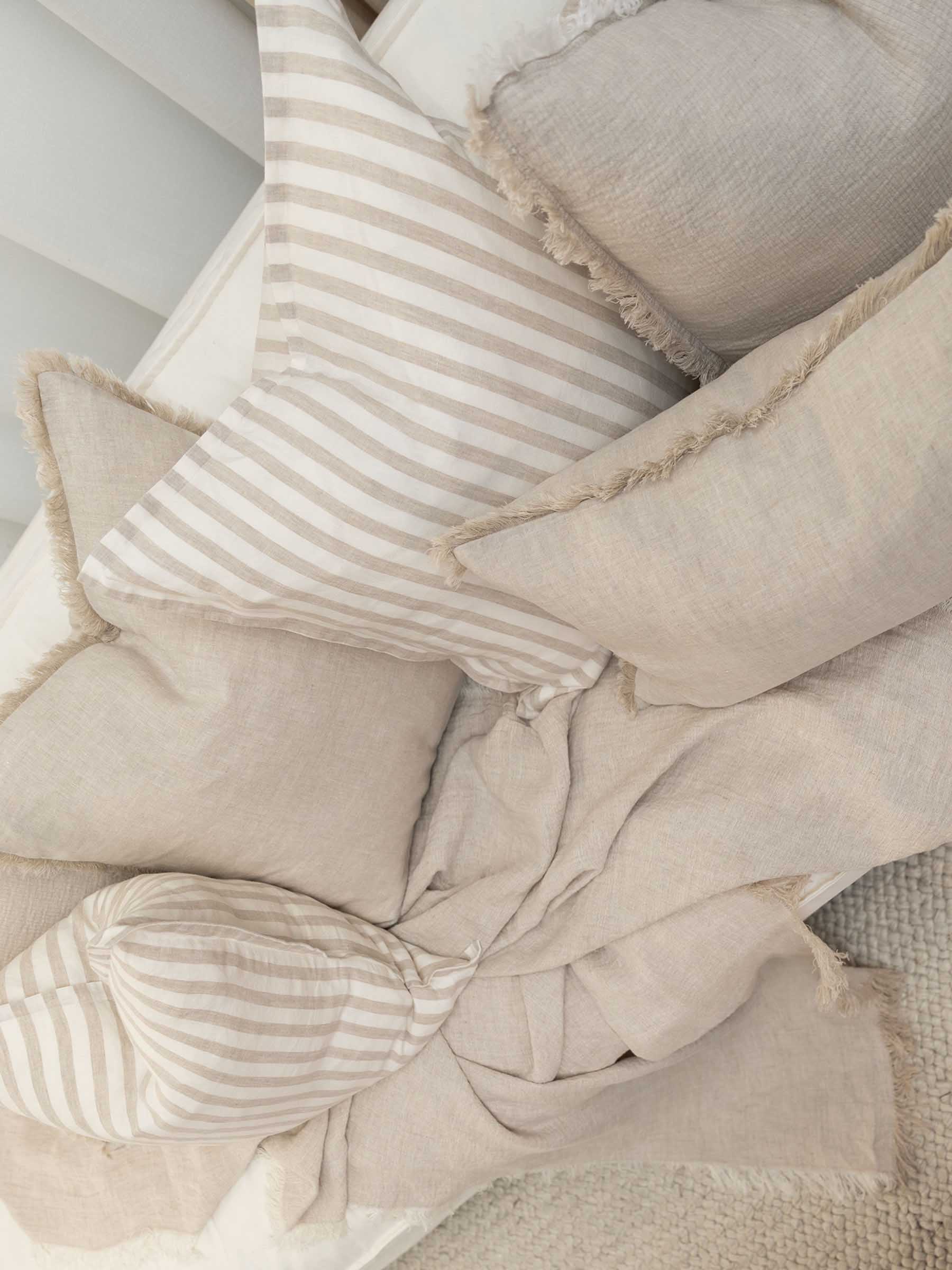 Milo Fringed Linen Cushion Natural
