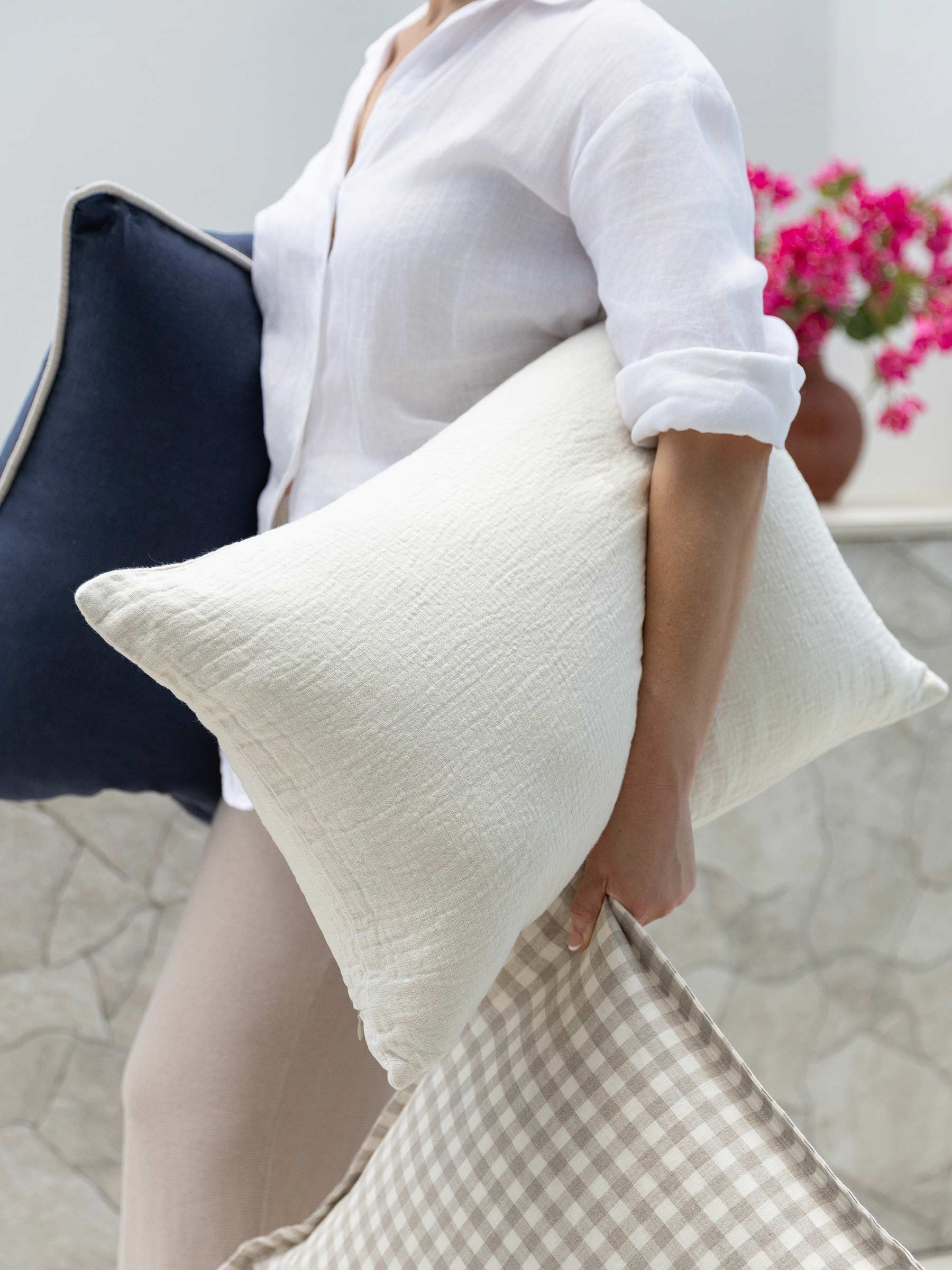Oliver Heavy Linen Lumbar Cushion Natural White