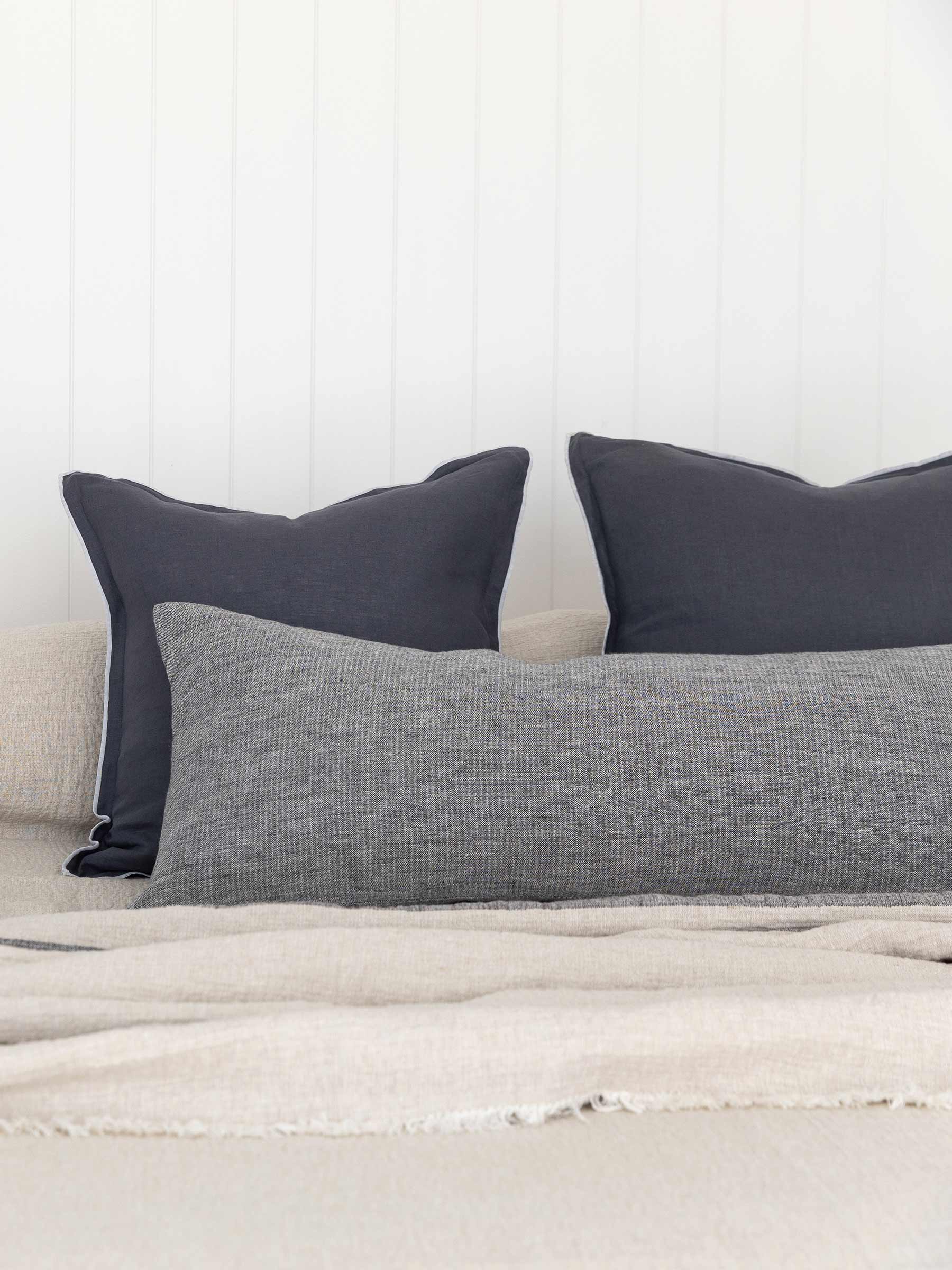 Oliver Heavy Linen Long Lumbar Cushion Charcoal