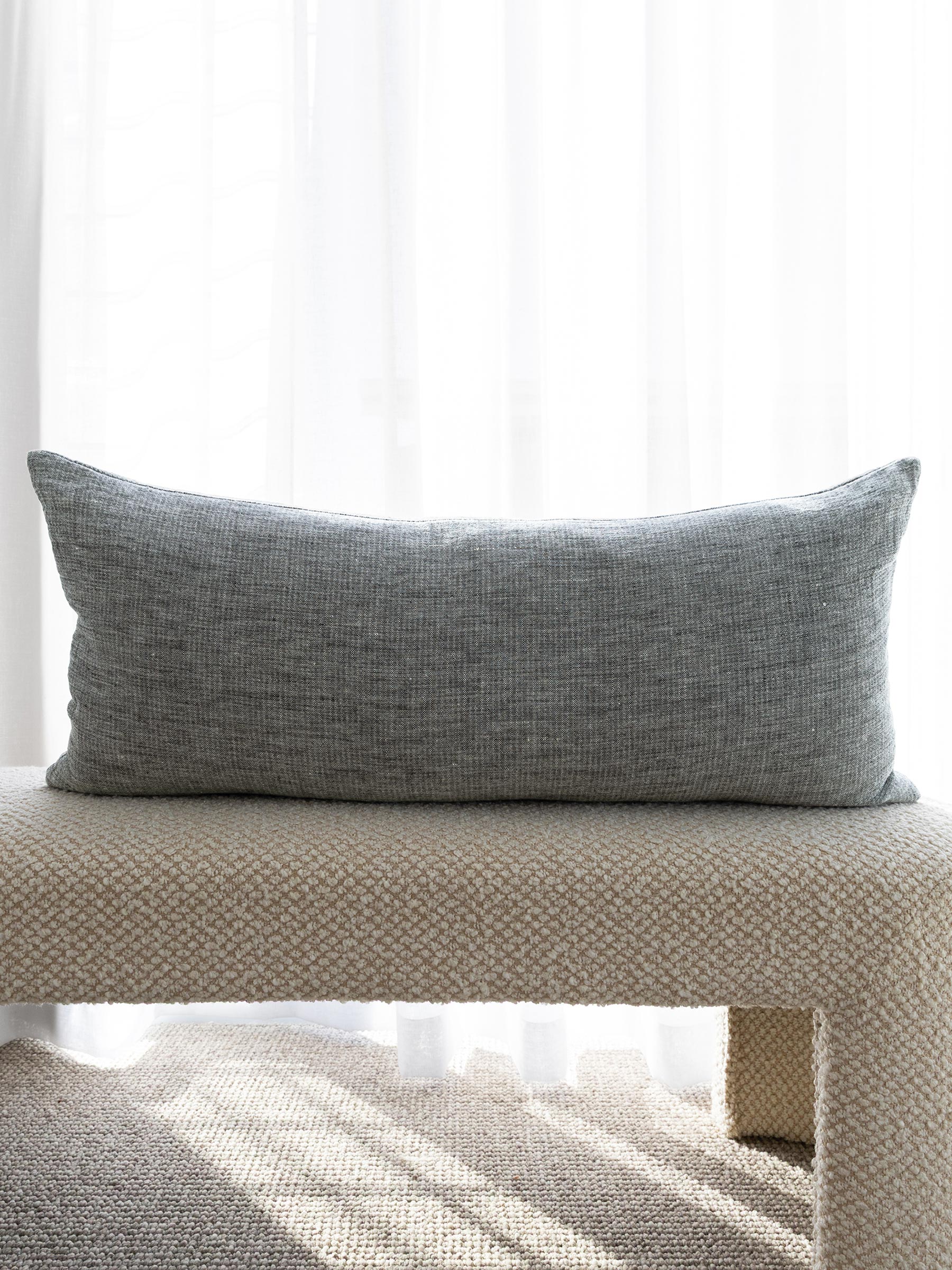 Oliver Heavy Linen Long Lumbar Cushion Charcoal