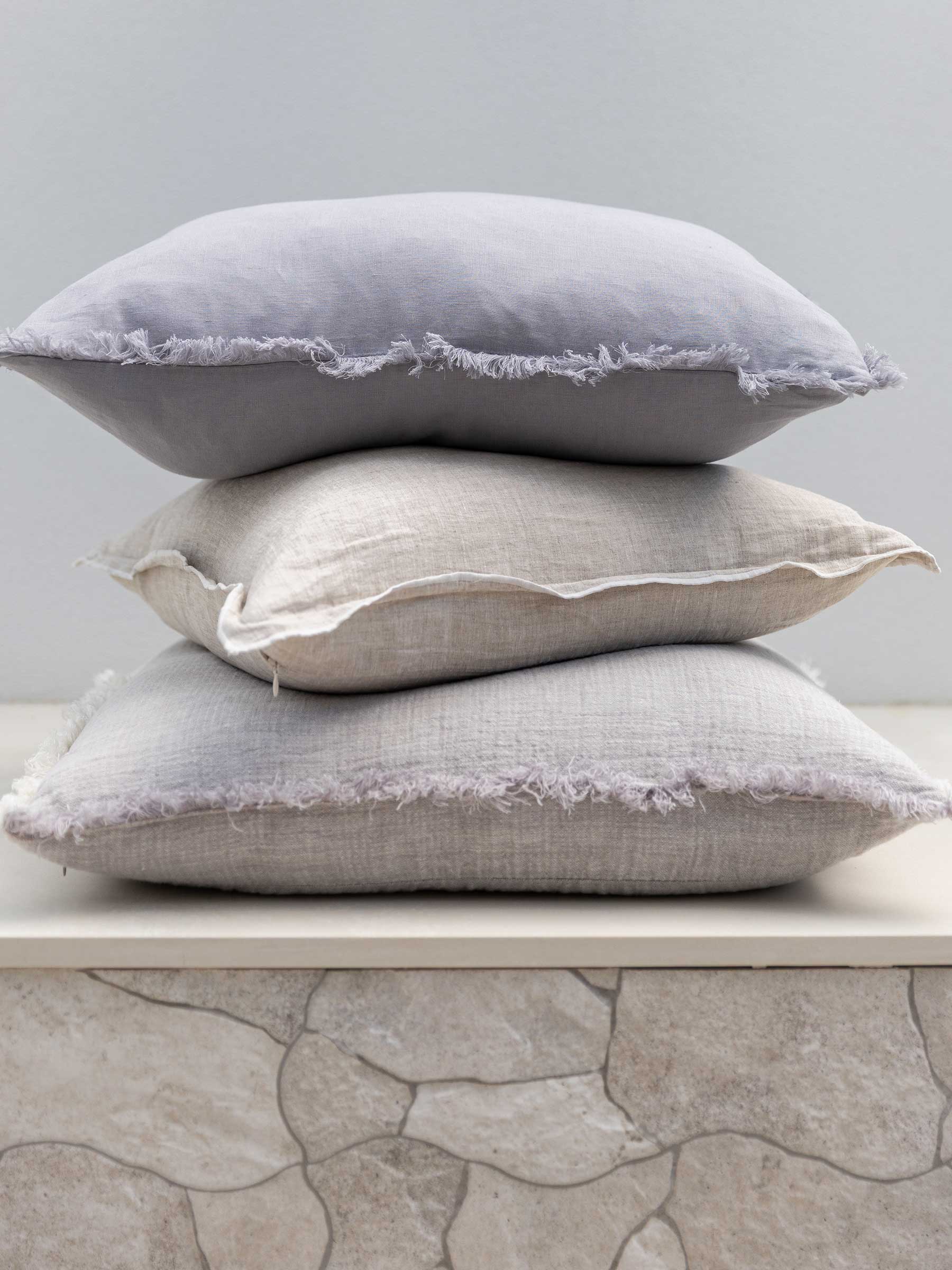 Oliver Fringed Heavy Linen Cushion Mist