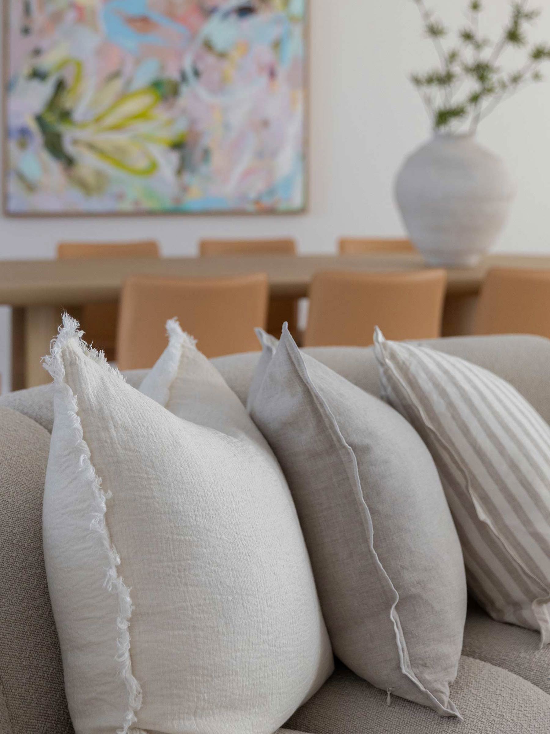 Oliver Fringed Heavy Linen Cushion Natural White