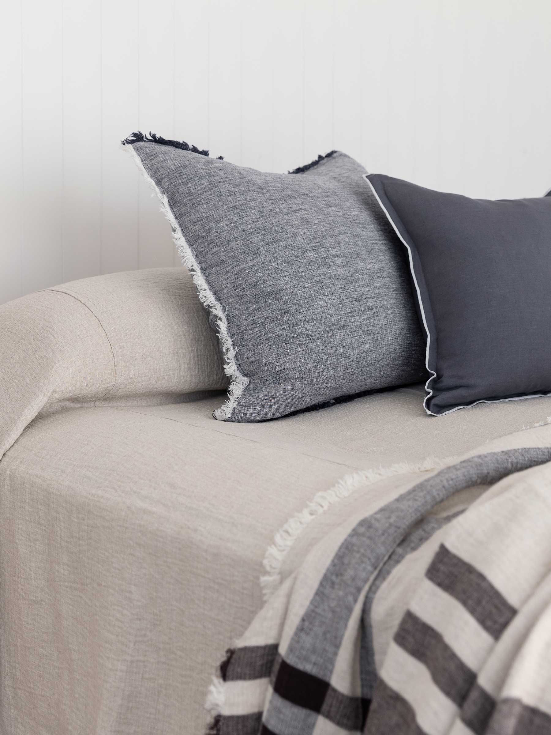 Oliver Fringed Heavy Linen Cushion Navy
