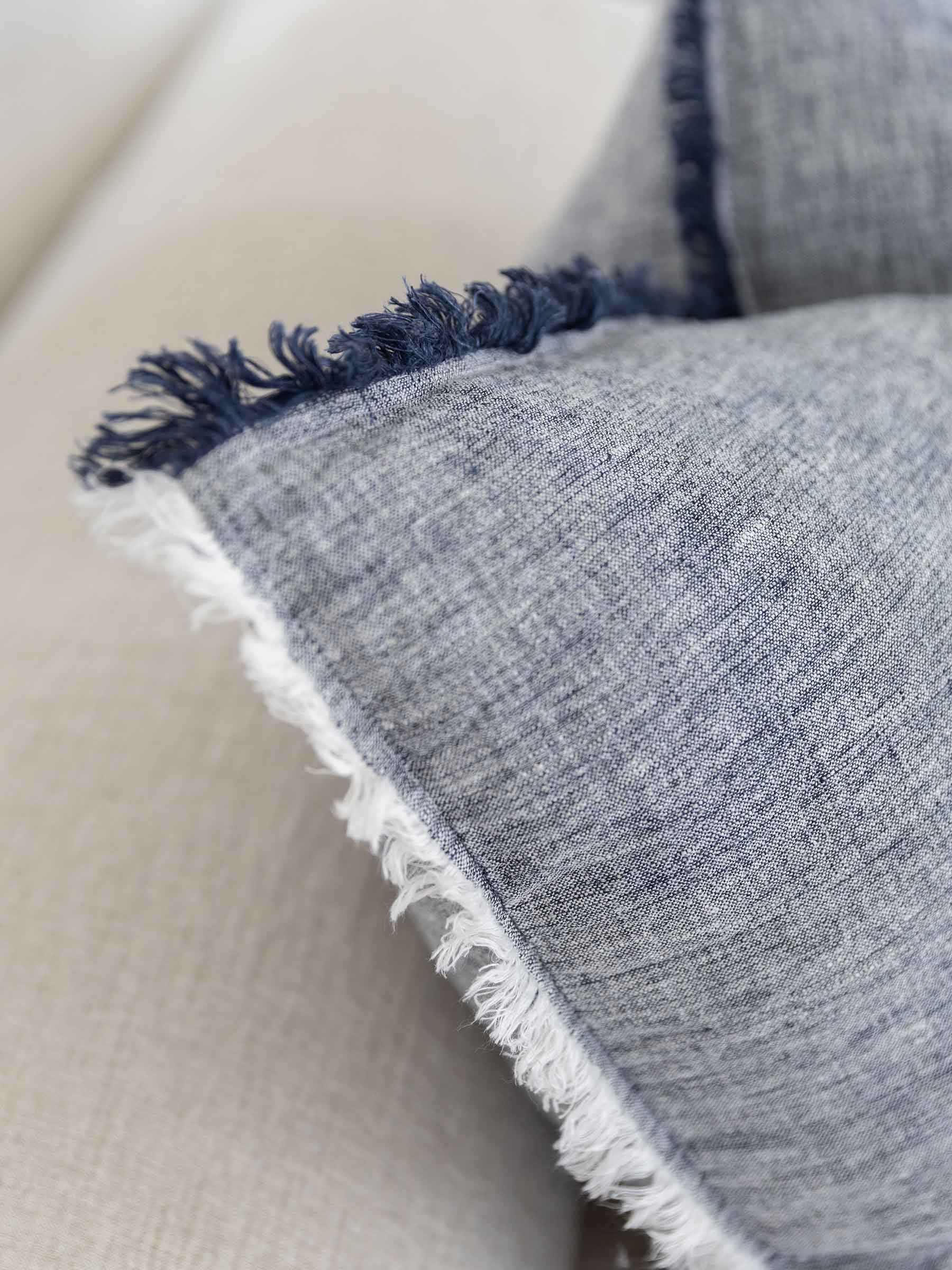 Oliver Fringed Heavy Linen Cushion Navy