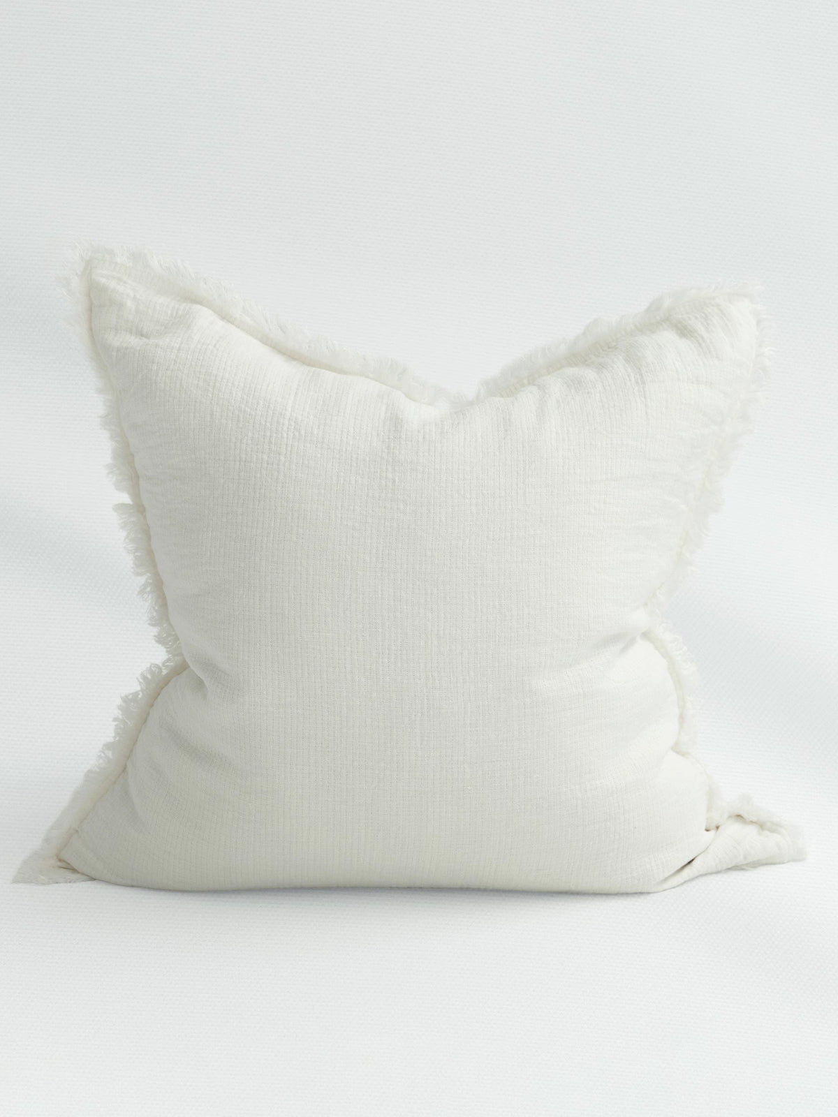Oliver Fringed Heavy Linen Cushion White | PRE ORDER