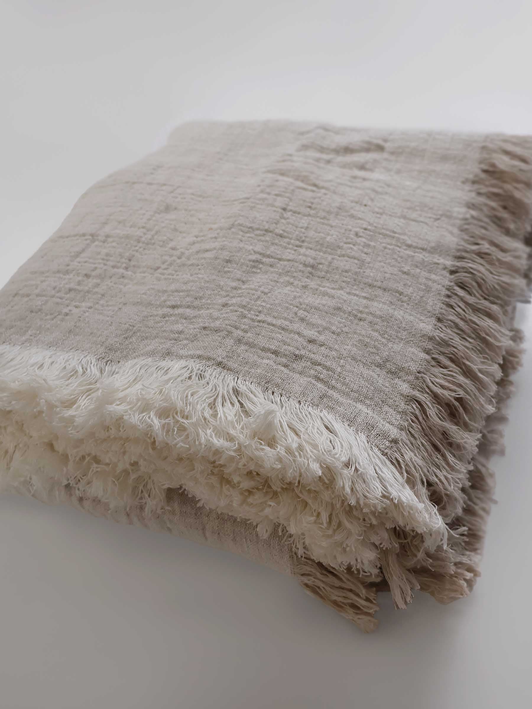 Oliver Fringed Heavy Linen Bed Cover/Throw Natural