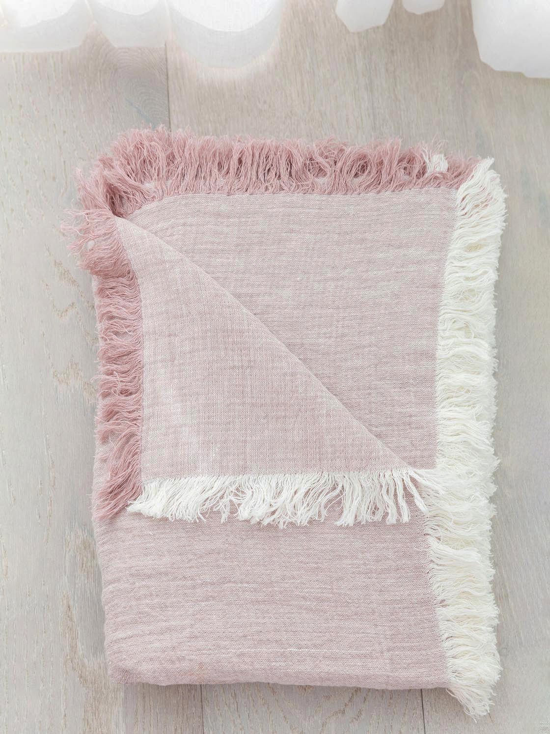 Oliver Fringed Heavy Linen Throw | Bed Cover Lavender Pink