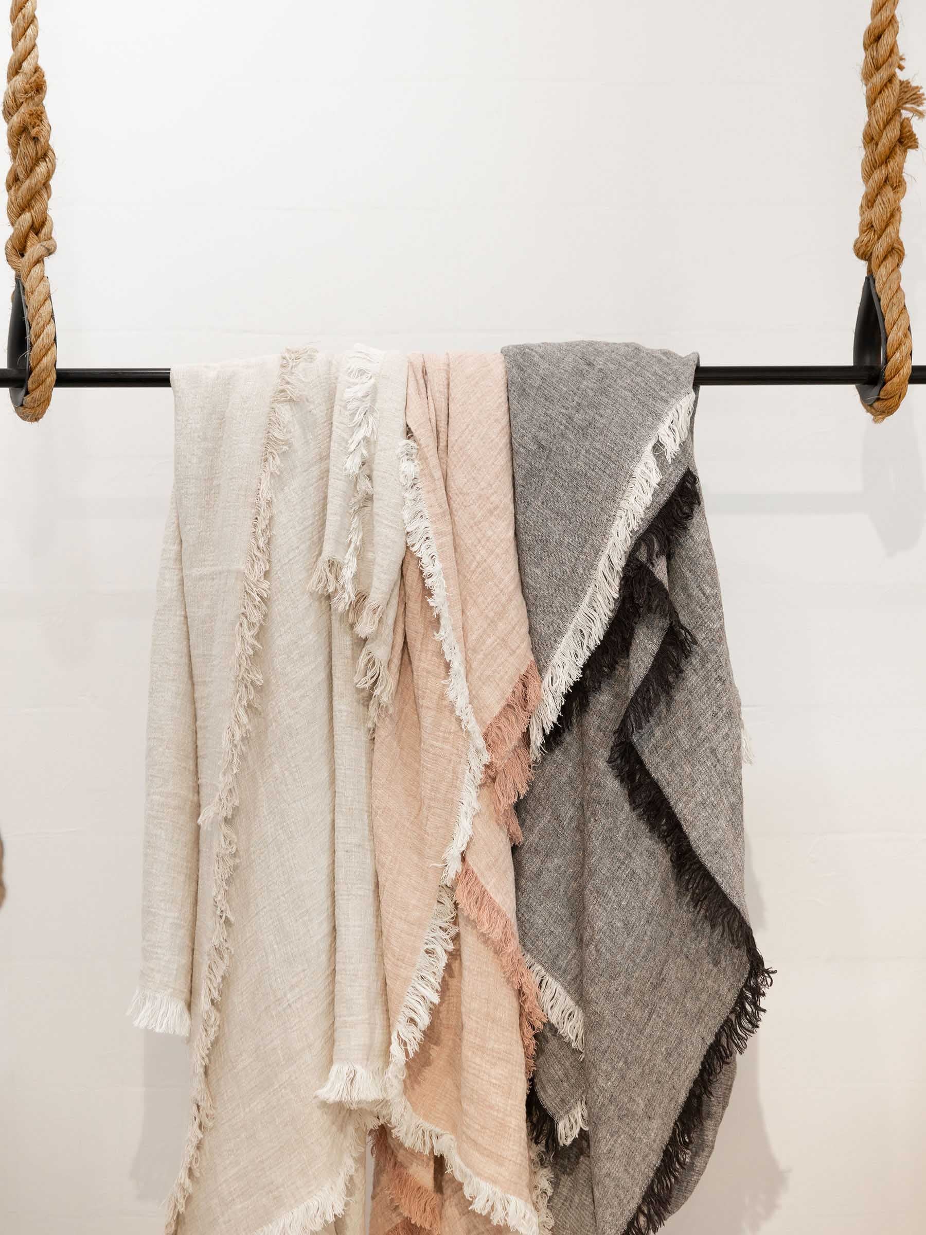 Oliver Fringed Heavy Linen Bed Cover/Throw Natural