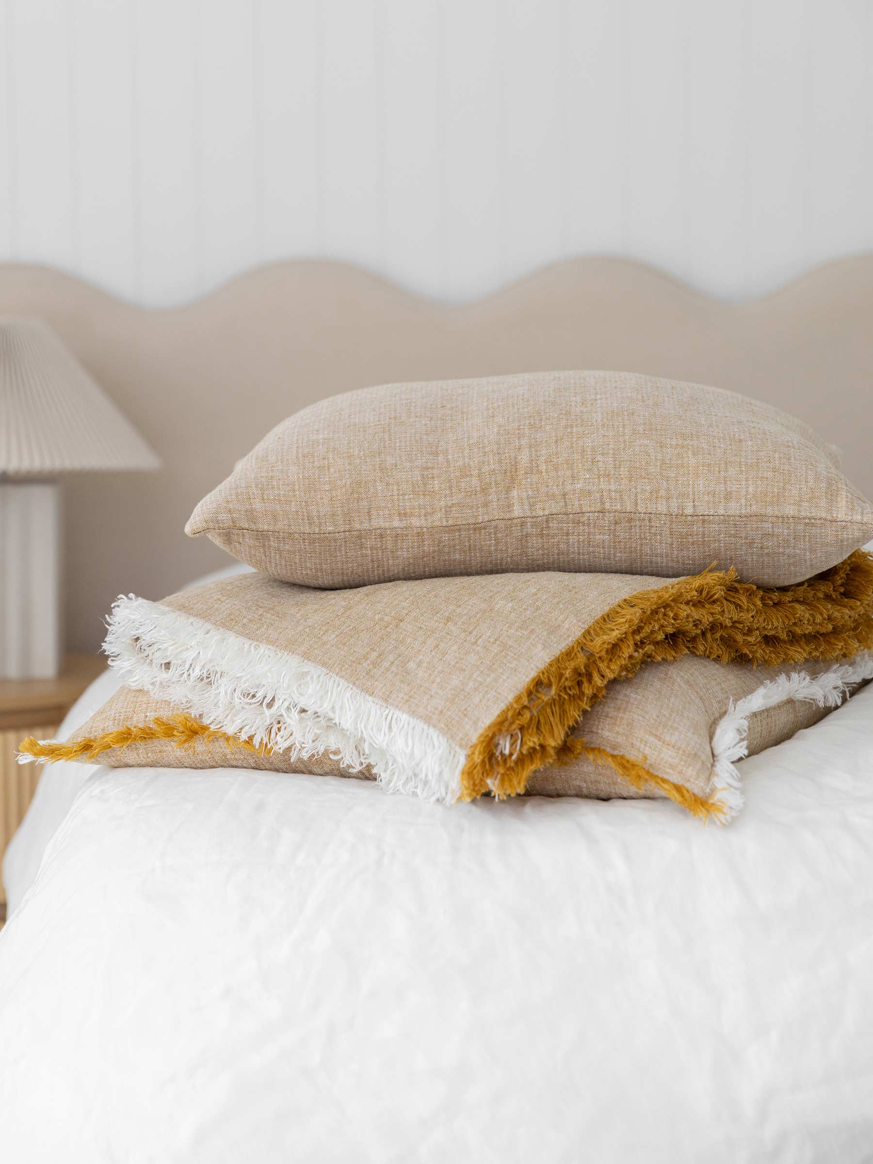 Oliver Fringed Heavy Linen Throw | Bed Cover Gold