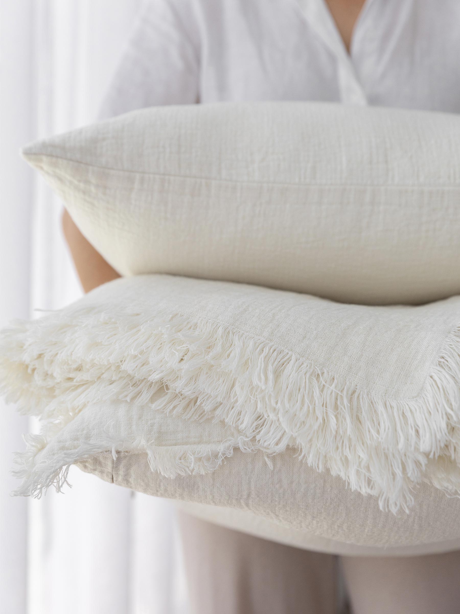 Oliver Heavy Linen Lumbar Cushion Natural White
