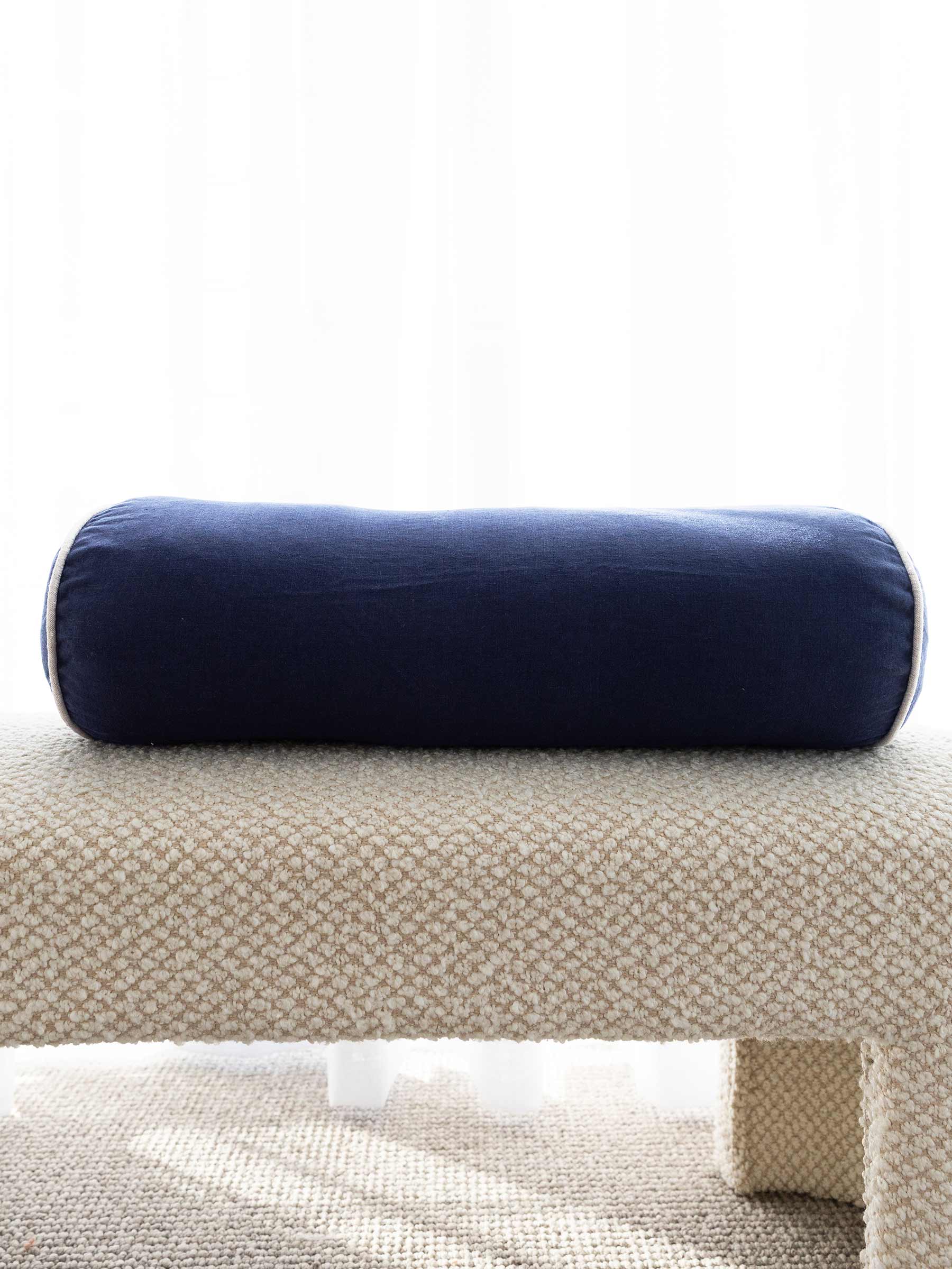 Piper Linen Bolster Cushion Indigo Navy