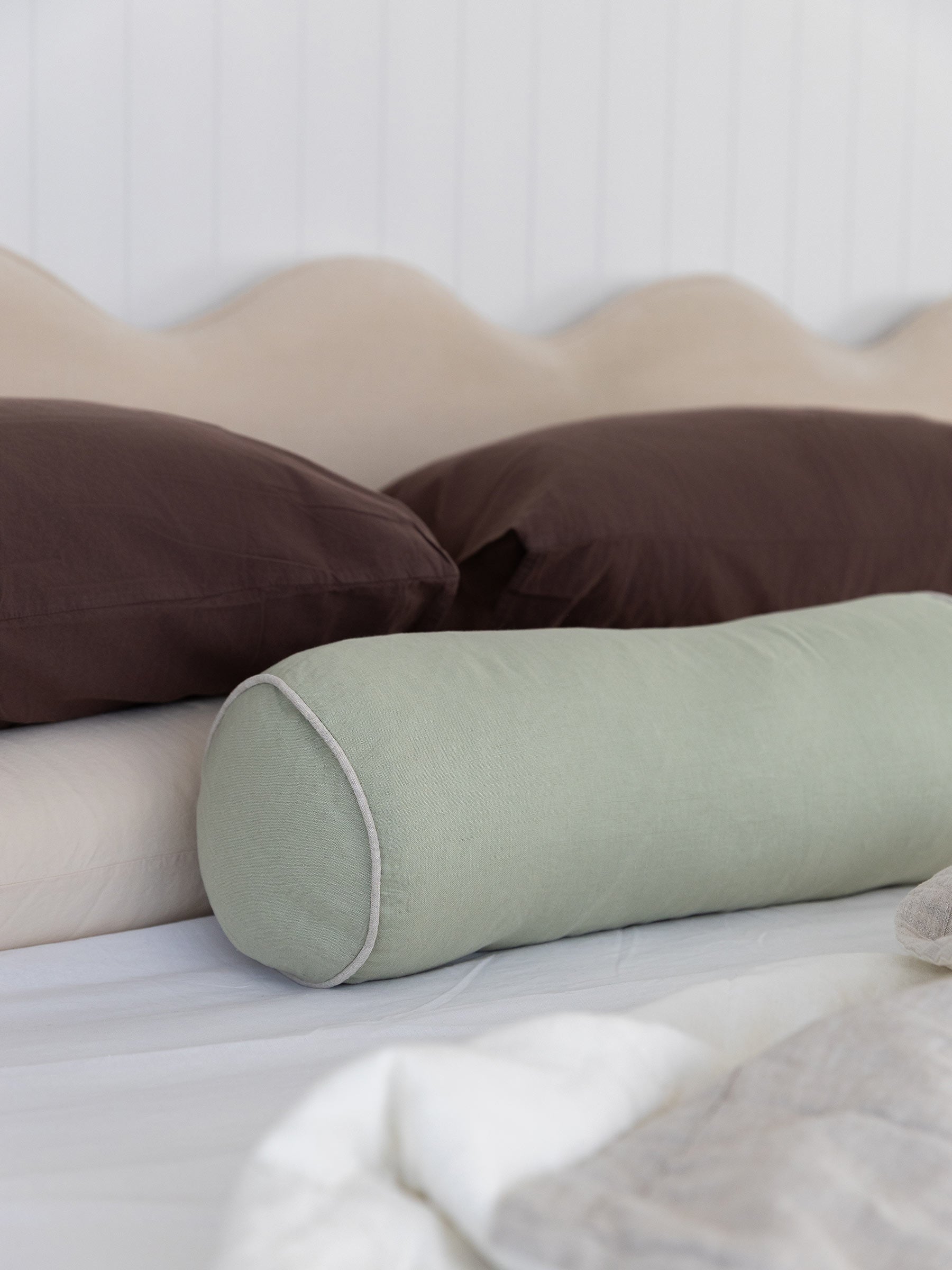 Piper Linen Bolster Cushion Gumleaf